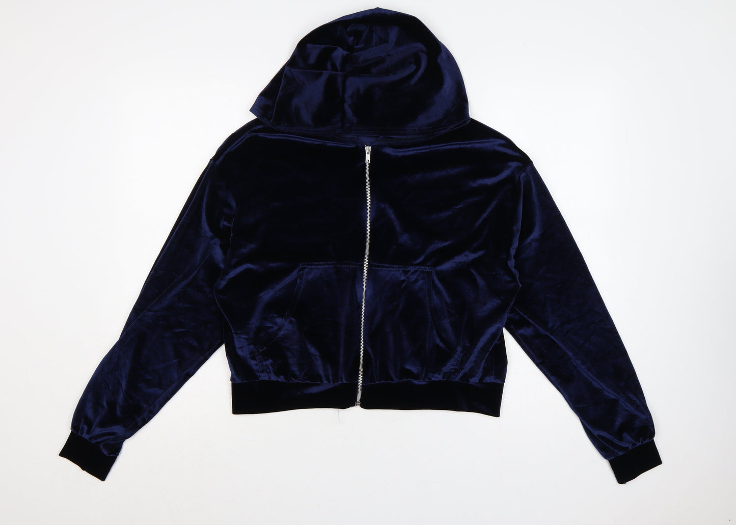 Fashionkilla Women’s Blue Size 12 Velour Full Zip Hoodie Pockets
