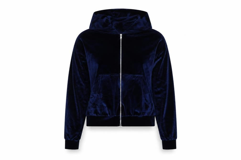Fashionkilla Women’s Blue Size 12 Velour Full Zip Hoodie Pockets