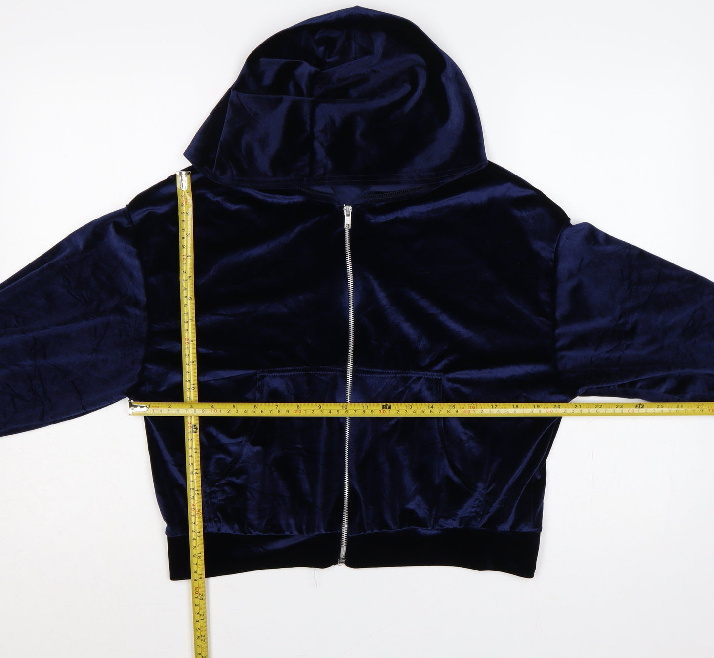 Fashionkilla Women’s Blue Size 12 Velour Full Zip Hoodie Pockets