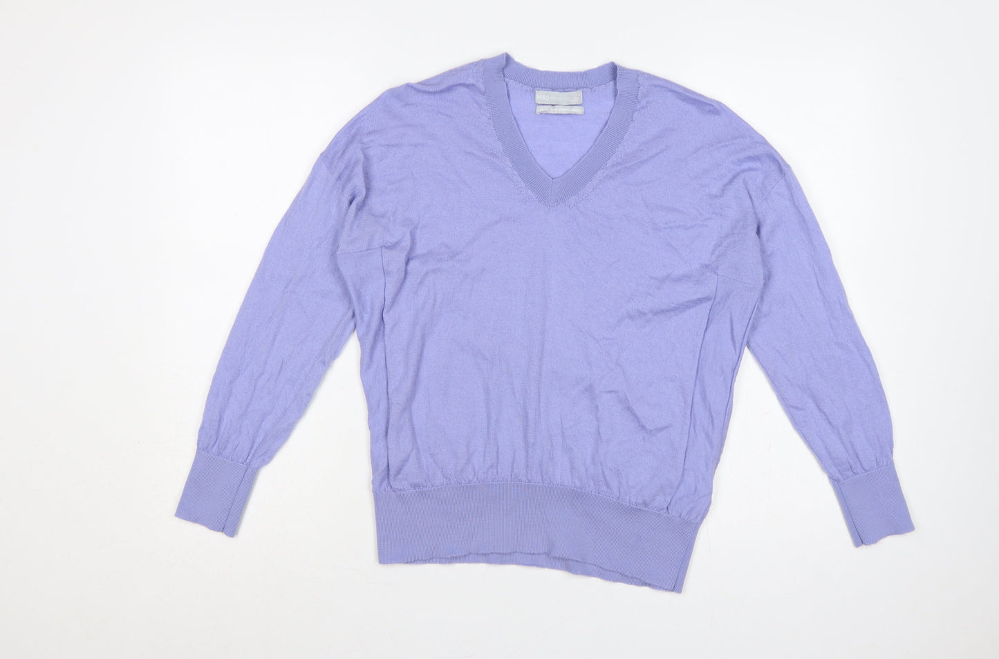 M&S Women Purple M 100% Merino Wool V-Neck Pullover Jumper