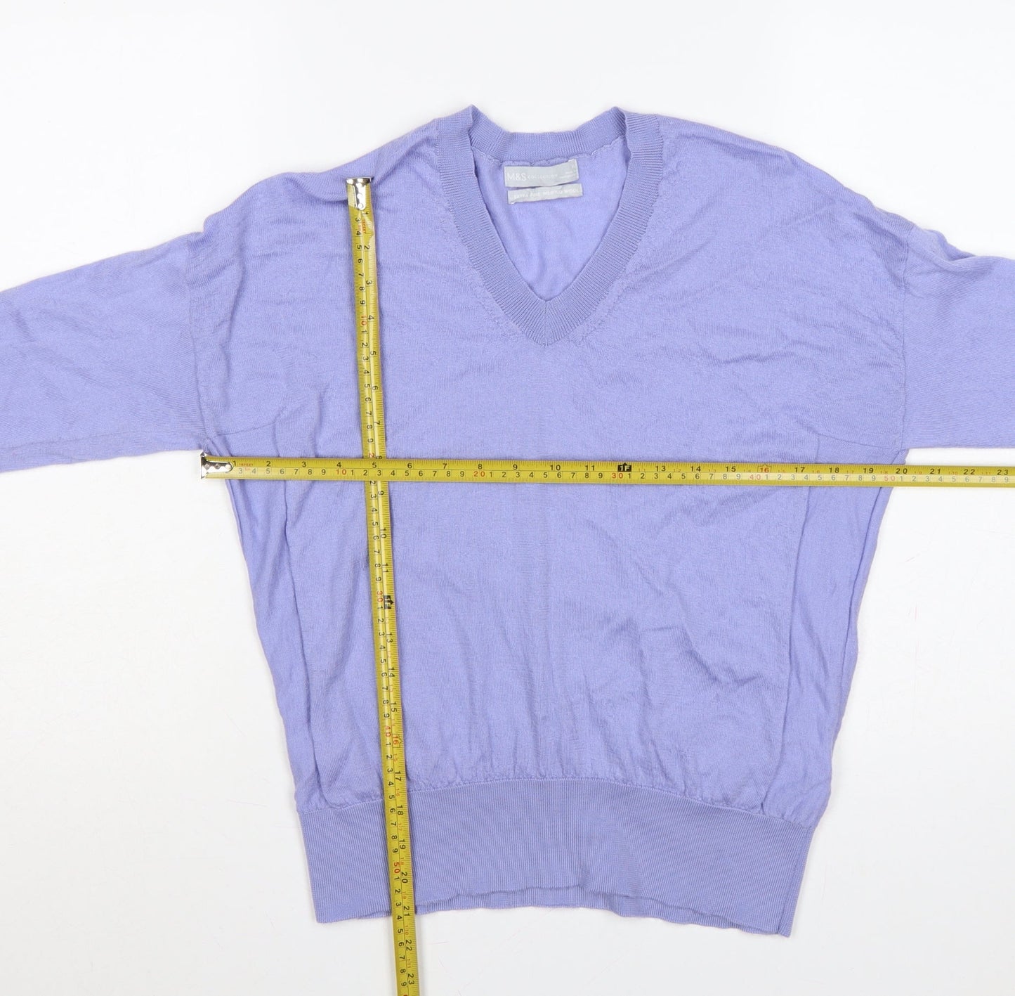 M&S Women Purple M 100% Merino Wool V-Neck Pullover Jumper