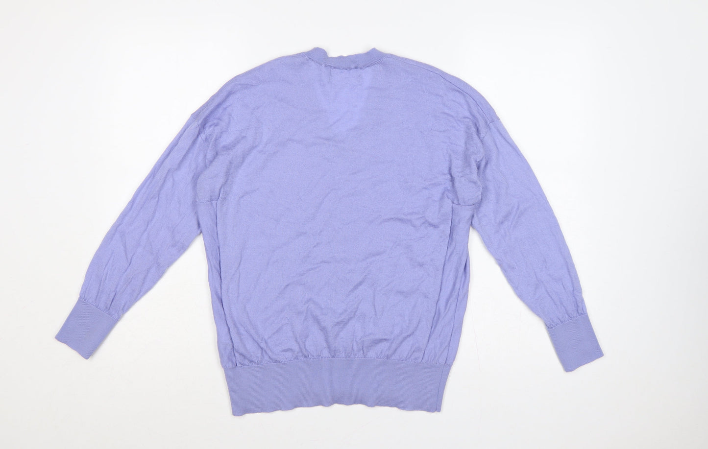 M&S Women Purple M 100% Merino Wool V-Neck Pullover Jumper