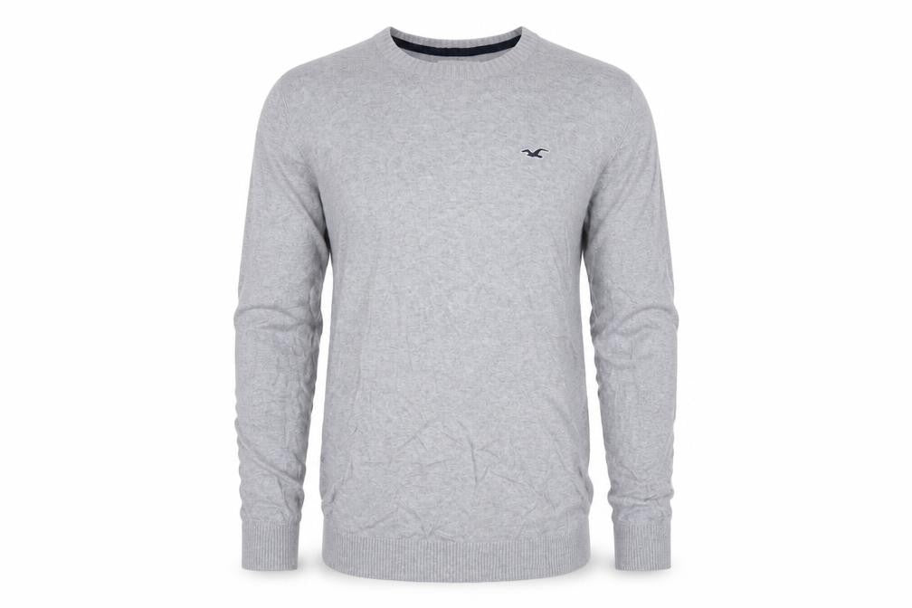 Hollister Men Grey L Crew Neck Logo Cotton Blend Knit Pullover Jumper