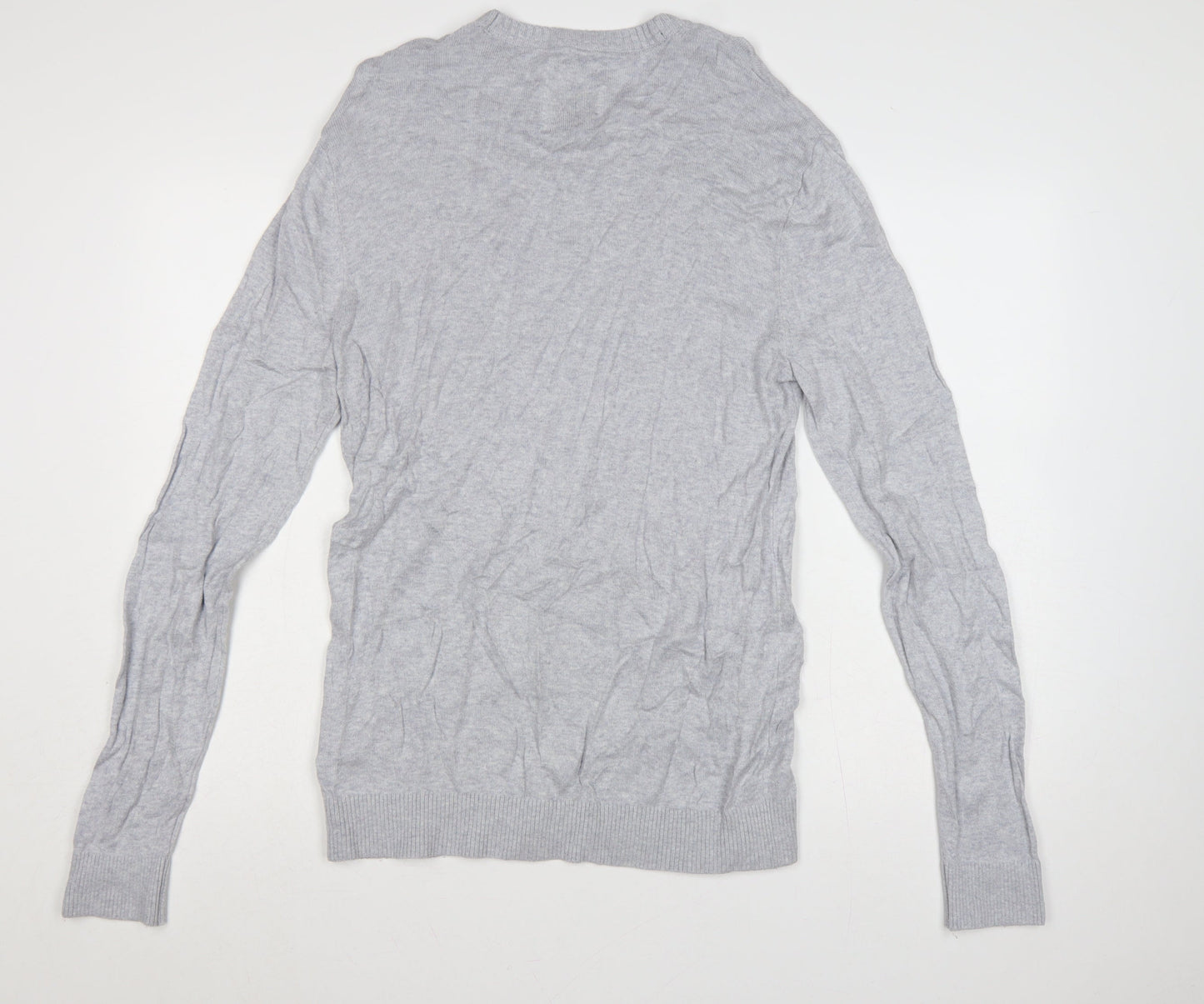 Hollister Men Grey L Crew Neck Logo Cotton Blend Knit Pullover Jumper