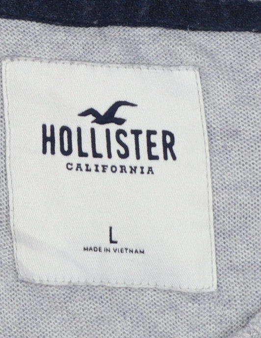 Hollister Men Grey L Crew Neck Logo Cotton Blend Knit Pullover Jumper
