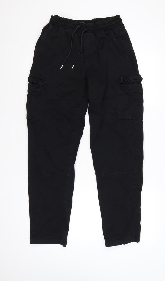 boohooMAN Men's Black XS Cargo Trousers Elastic Waist Drawstring