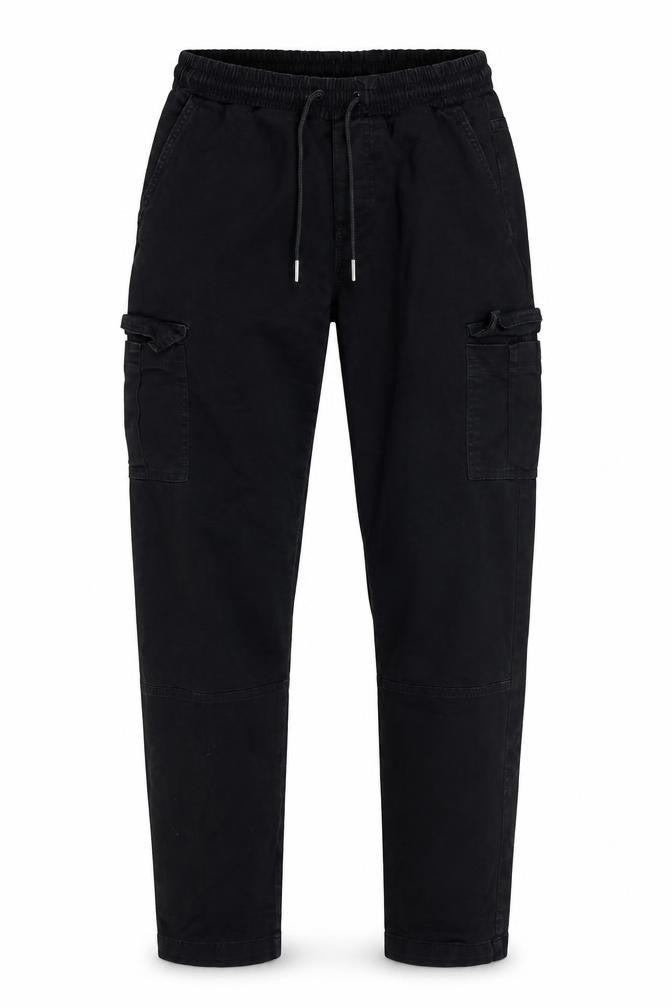 boohooMAN Men's Black XS Cargo Trousers Elastic Waist Drawstring