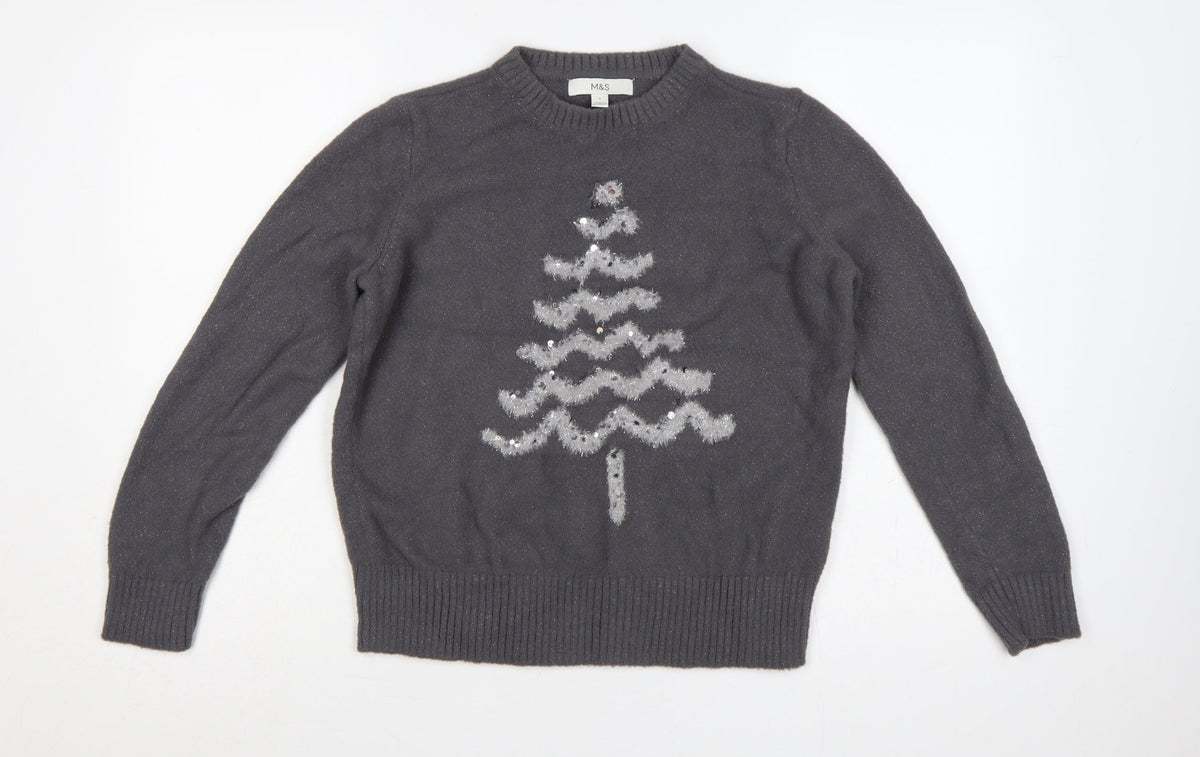 Marks & Spencer Women Black S Christmas Tree Sequin Knit Jumper