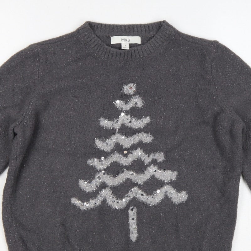 Marks & Spencer Women Black S Christmas Tree Sequin Knit Jumper