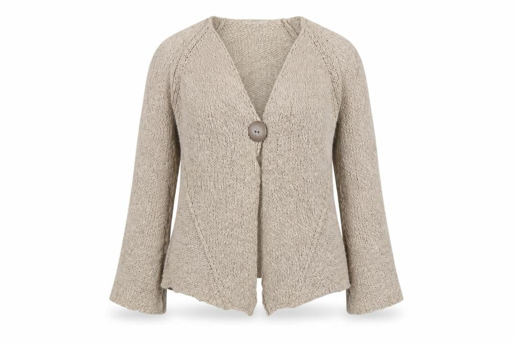 Marks & Spencer Women Beige UK 16 Linen Blend Knit Button Cardigan
