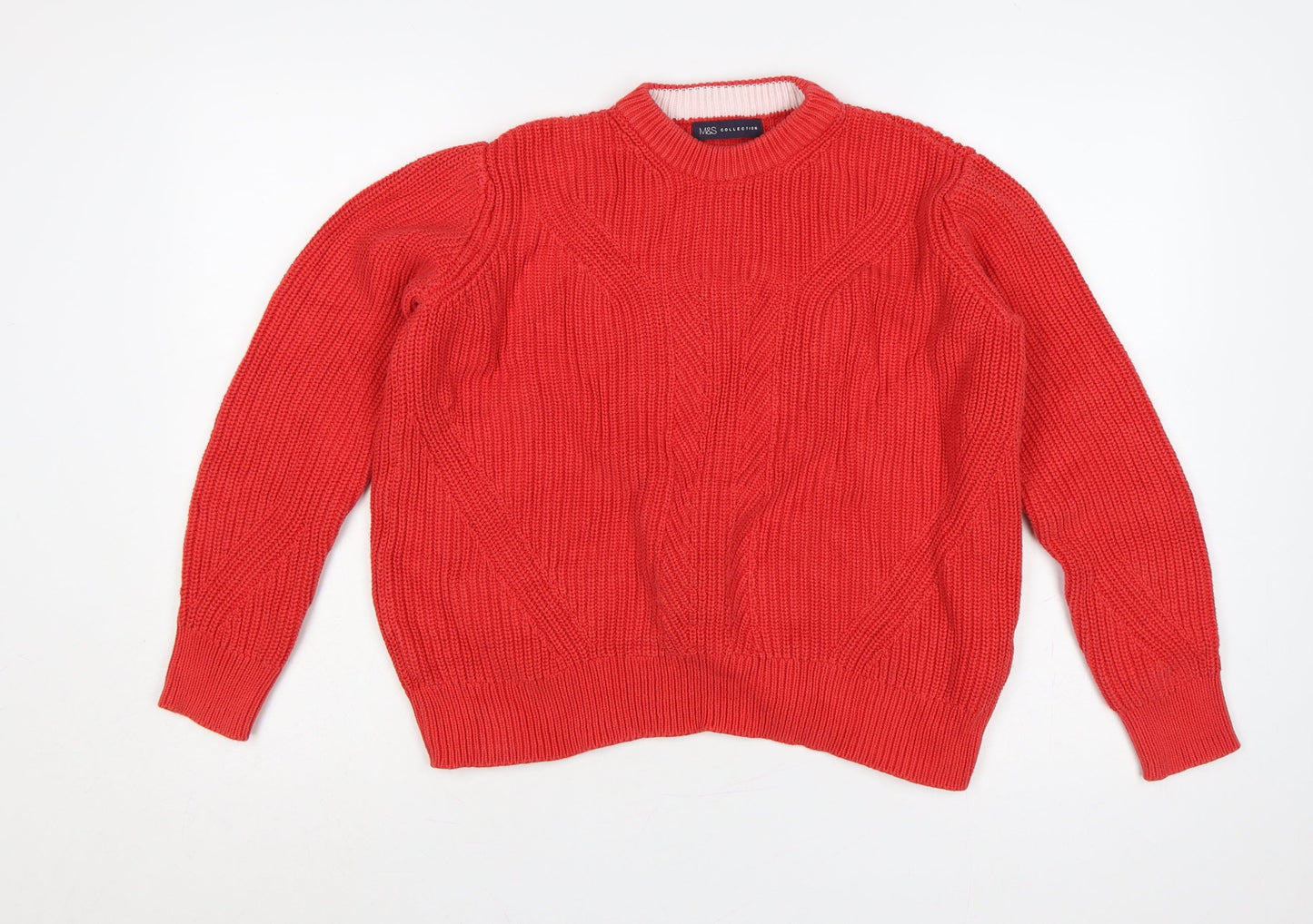 M&S Women Red M Cable Knit Cotton Crew Neck Jumper