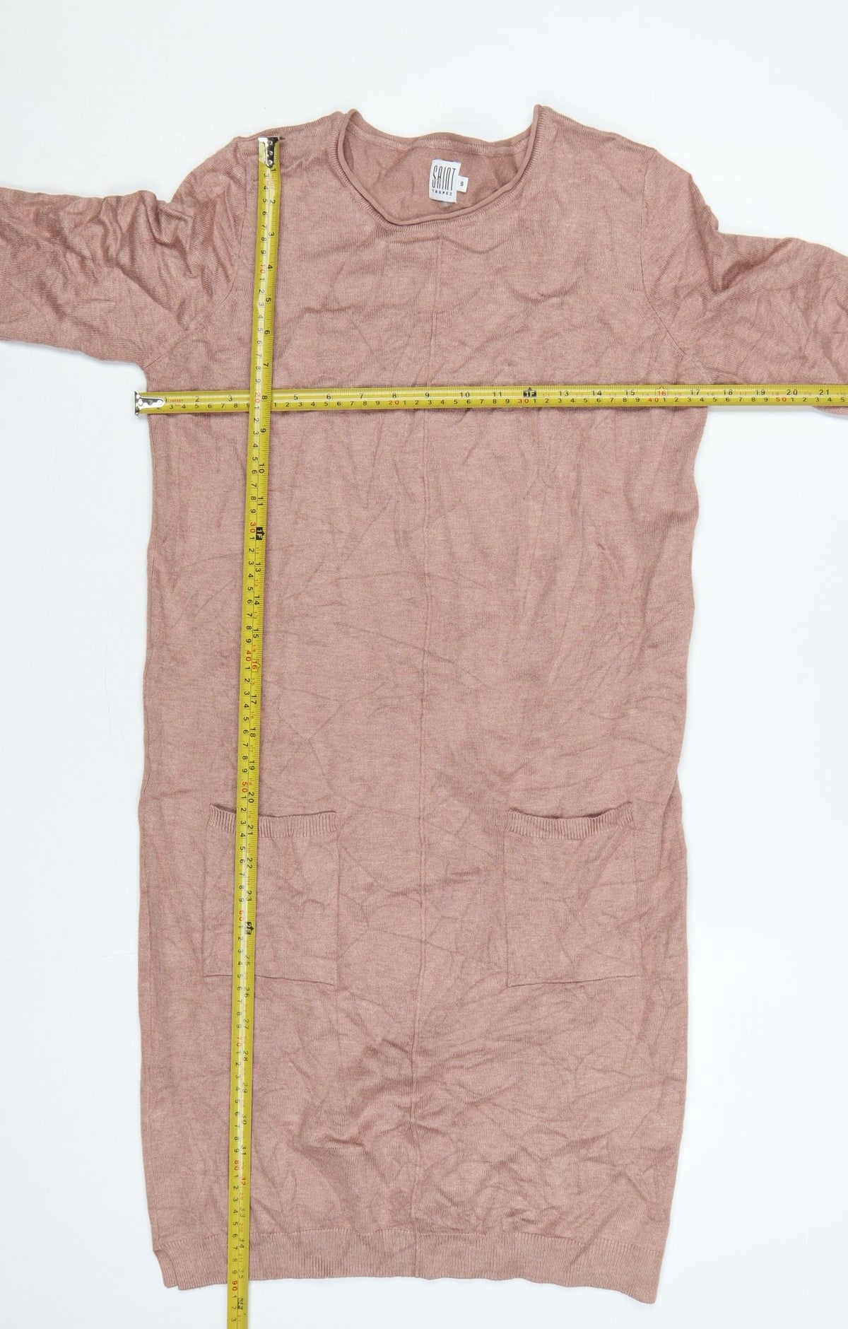 Saint Tropez Women Pink S Knit Jumper Dress Long Sleeve Pockets