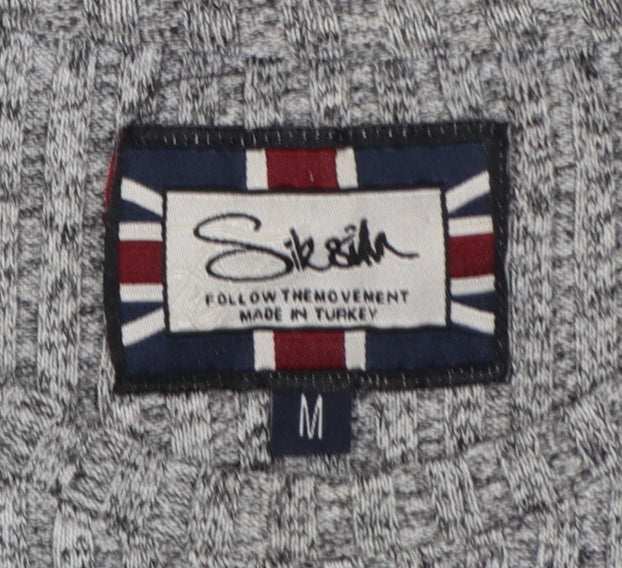 SikSilk Men's Grey M Slim Fit Curved Hem Embroidered Logo T-Shirt