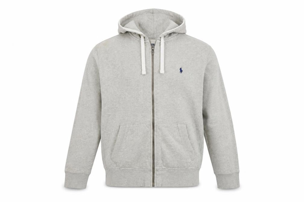 Polo Ralph Lauren Men’s Grey XL Full Zip Hoodie Logo Cotton Blend