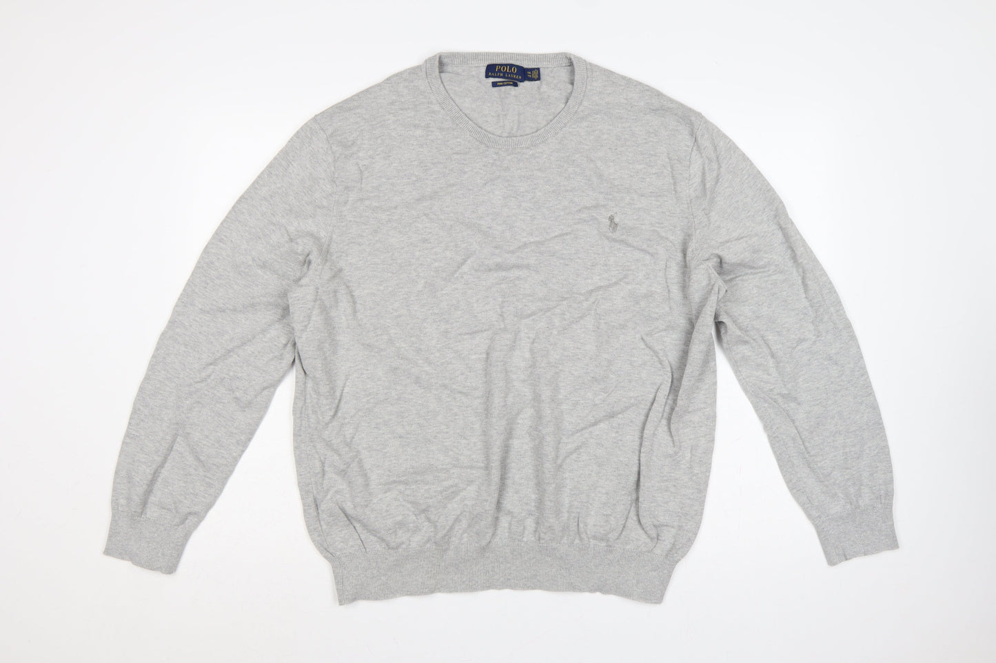 Polo Ralph Lauren Men Grey 2XL Pima Cotton Logo Crew Neck Jumper