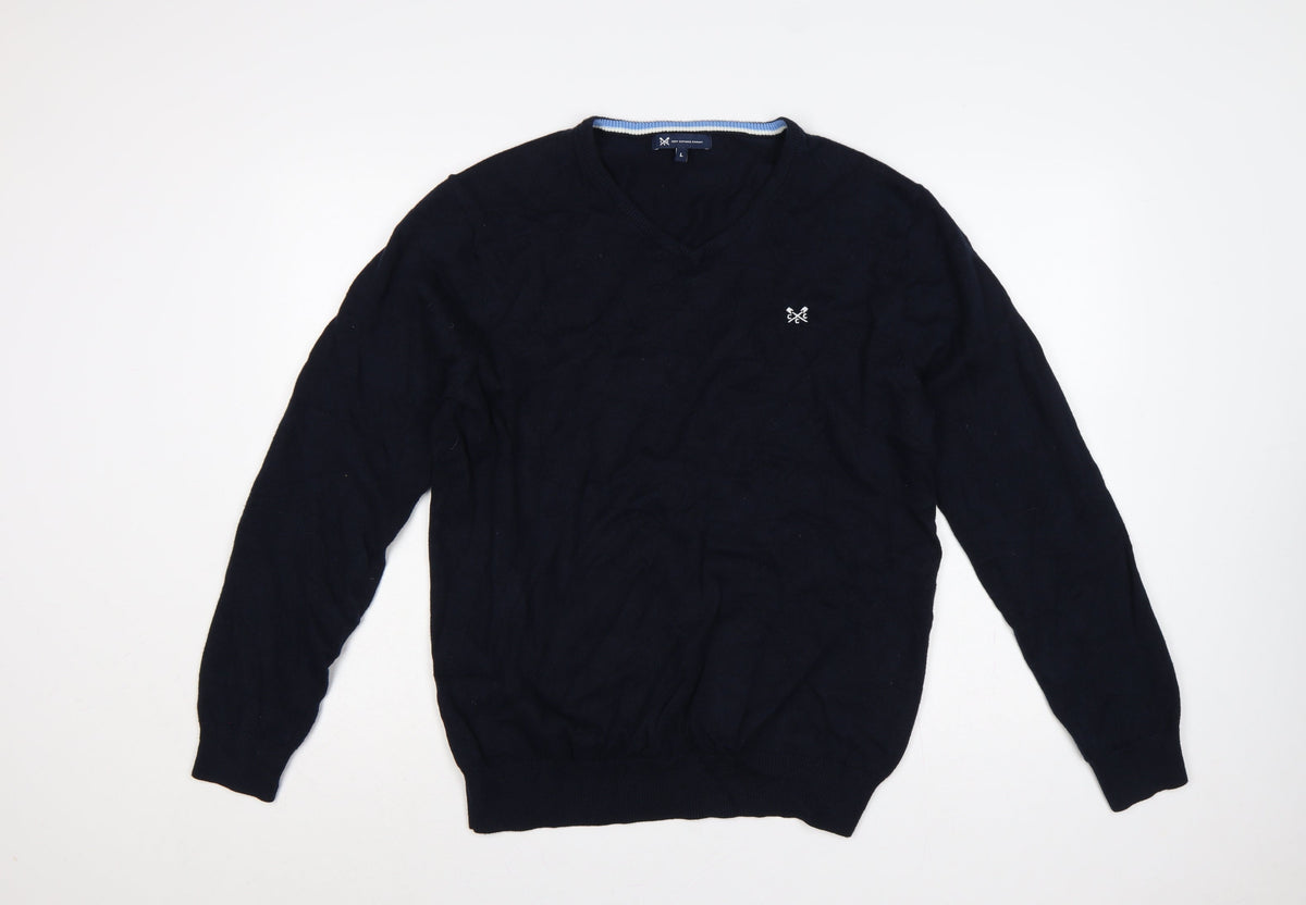 Crew Clothing Company Men’s Navy L V-Neck Cotton Cashmere Logo Jumper