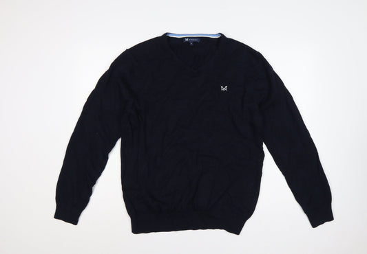 Crew Clothing Company Men’s Navy L V-Neck Cotton Cashmere Logo Jumper
