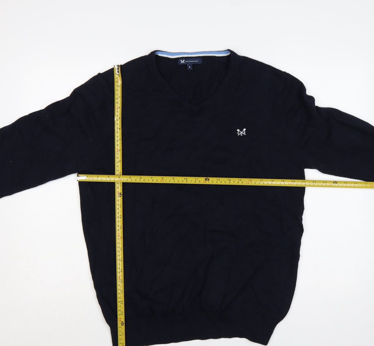 Crew Clothing Company Men’s Navy L V-Neck Cotton Cashmere Logo Jumper