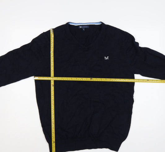 Crew Clothing Company Men’s Navy L V-Neck Cotton Cashmere Logo Jumper