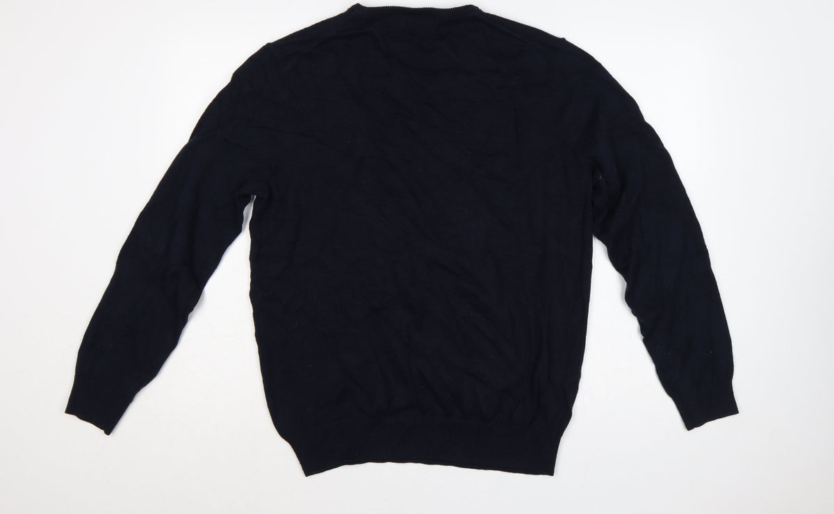 Crew Clothing Company Men’s Navy L V-Neck Cotton Cashmere Logo Jumper