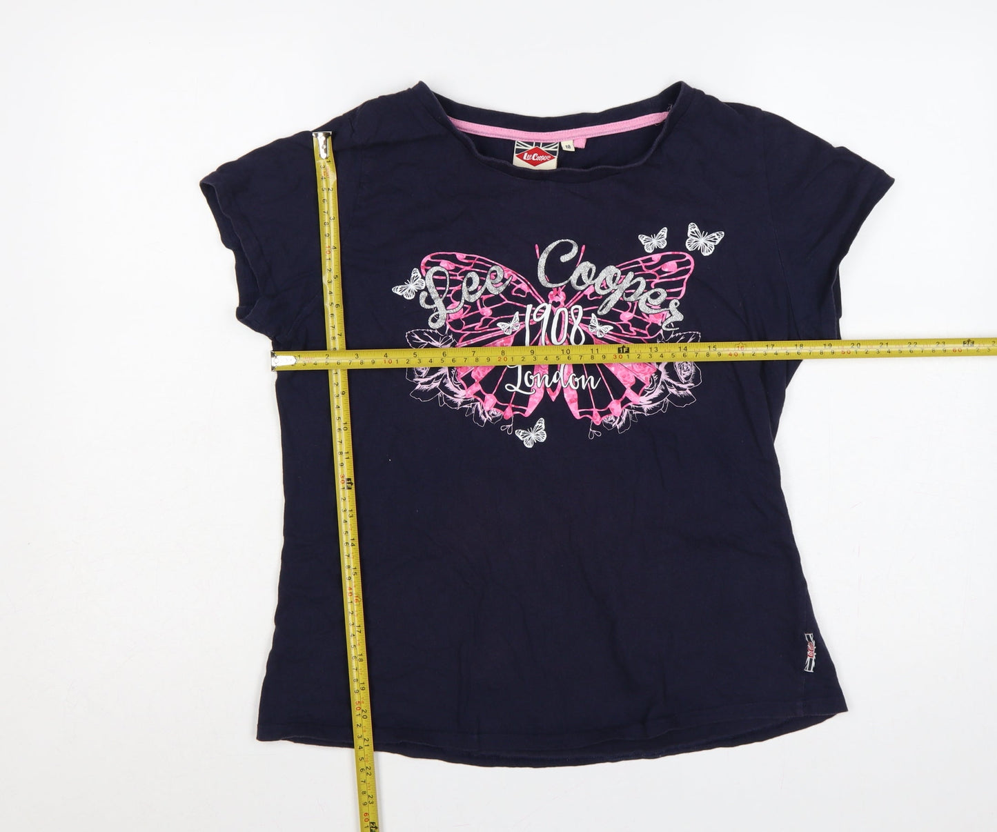 Lee Cooper Women’s Blue Size 18 Butterfly Glitter Cap Sleeve T-Shirt