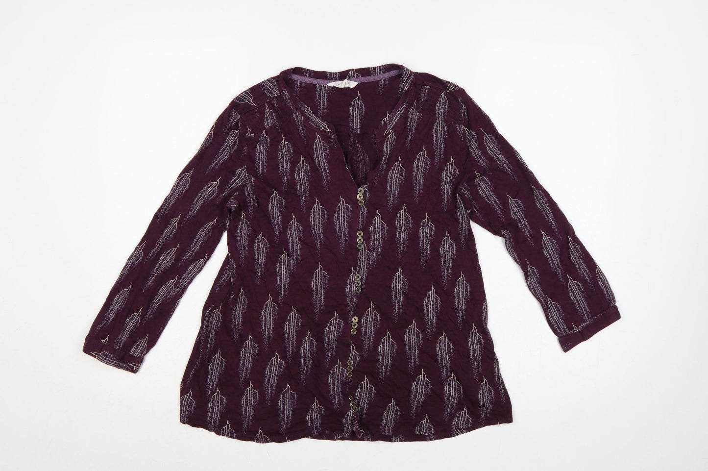 White Stuff Women Purple UK 12 Leaf Print Cotton Modal Tunic Blouse