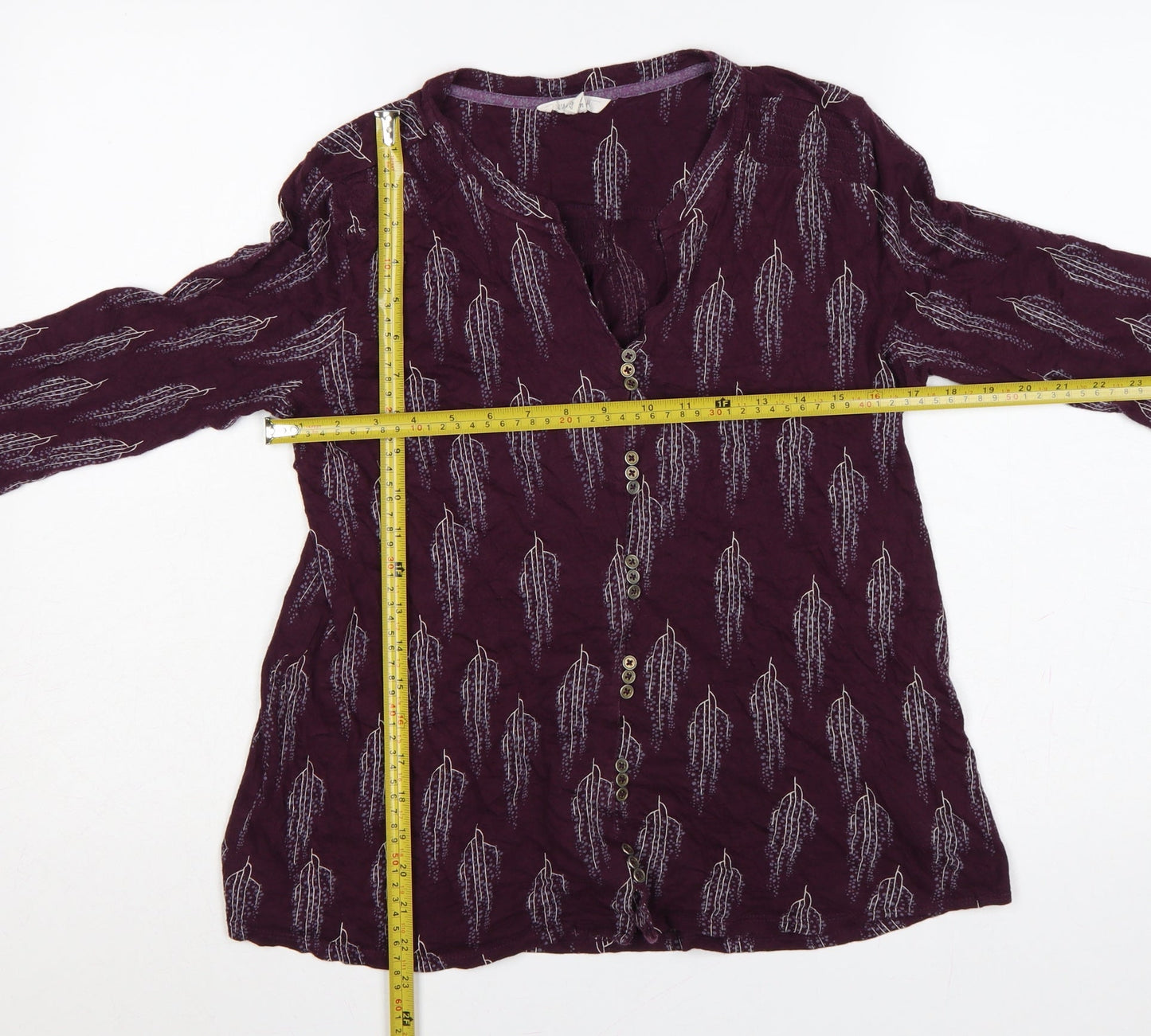 White Stuff Women Purple UK 12 Leaf Print Cotton Modal Tunic Blouse