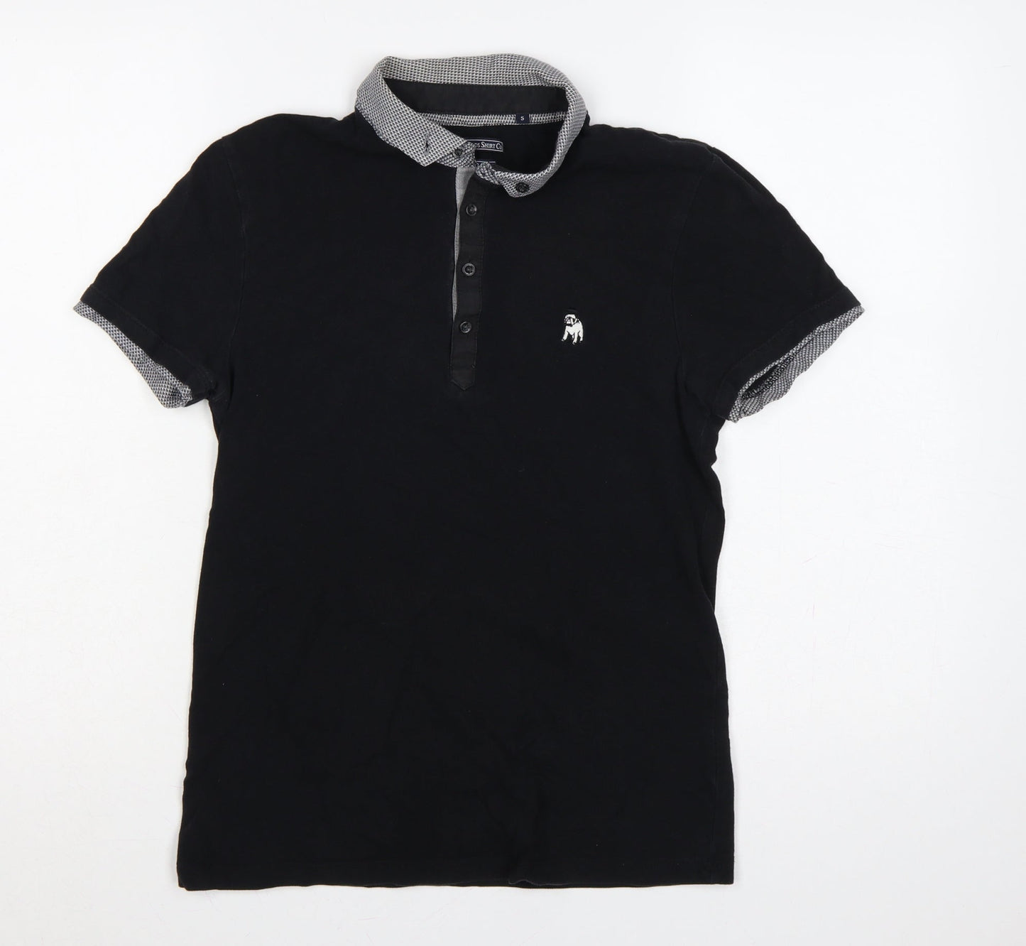 The Spitalfields Shirt Co Mens Black S Cotton Dog Logo Polo