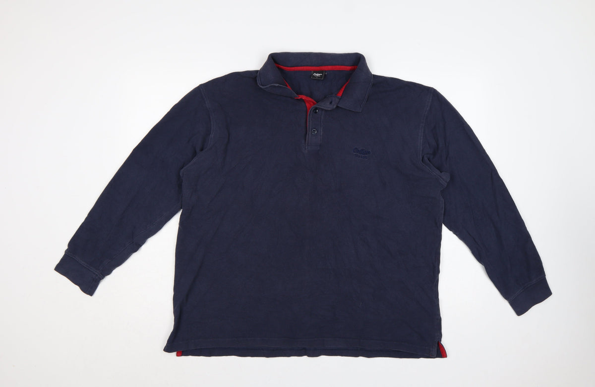 Back view of Cotton Traders Men’s Blue L Long Sleeve Polo Shirt Logo