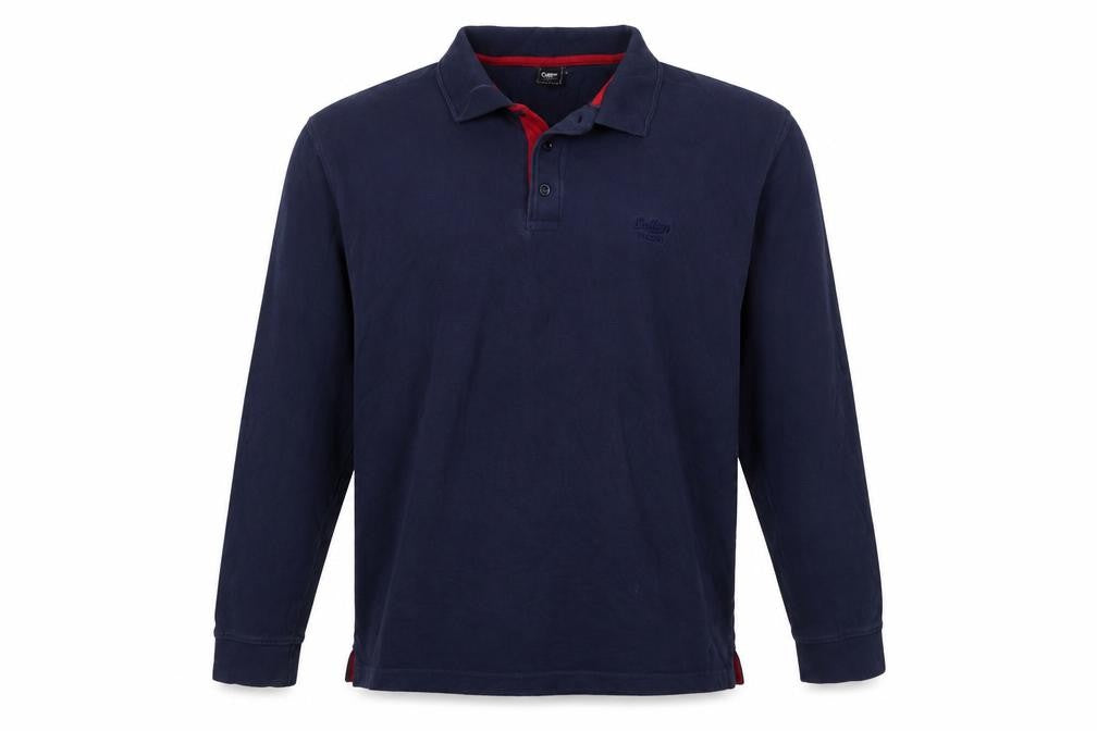 Front view of Cotton Traders Men’s Blue L Long Sleeve Polo Shirt Logo
