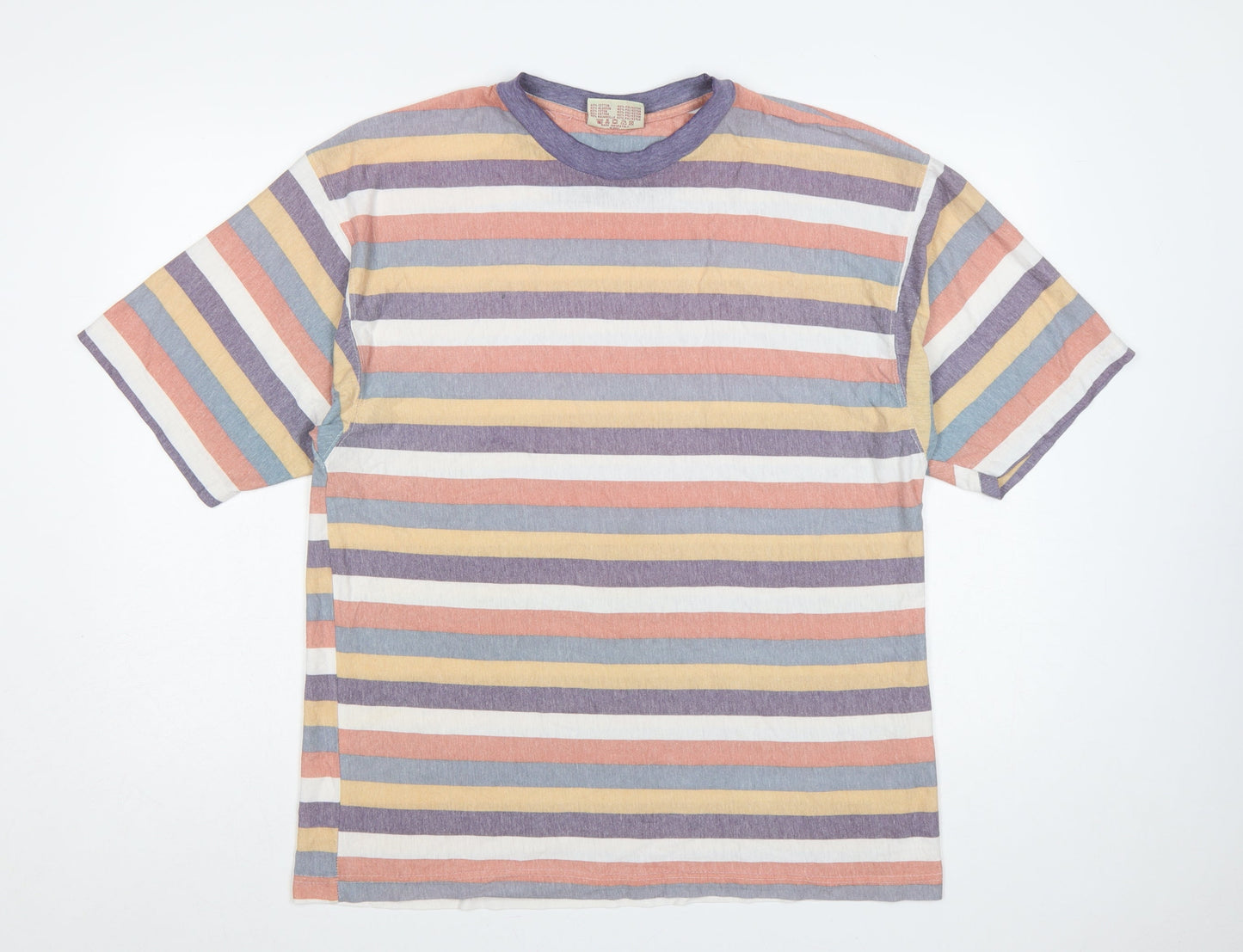River Woods Men’s L Multicoloured 90s Retro Striped Crew Neck T-Shirt