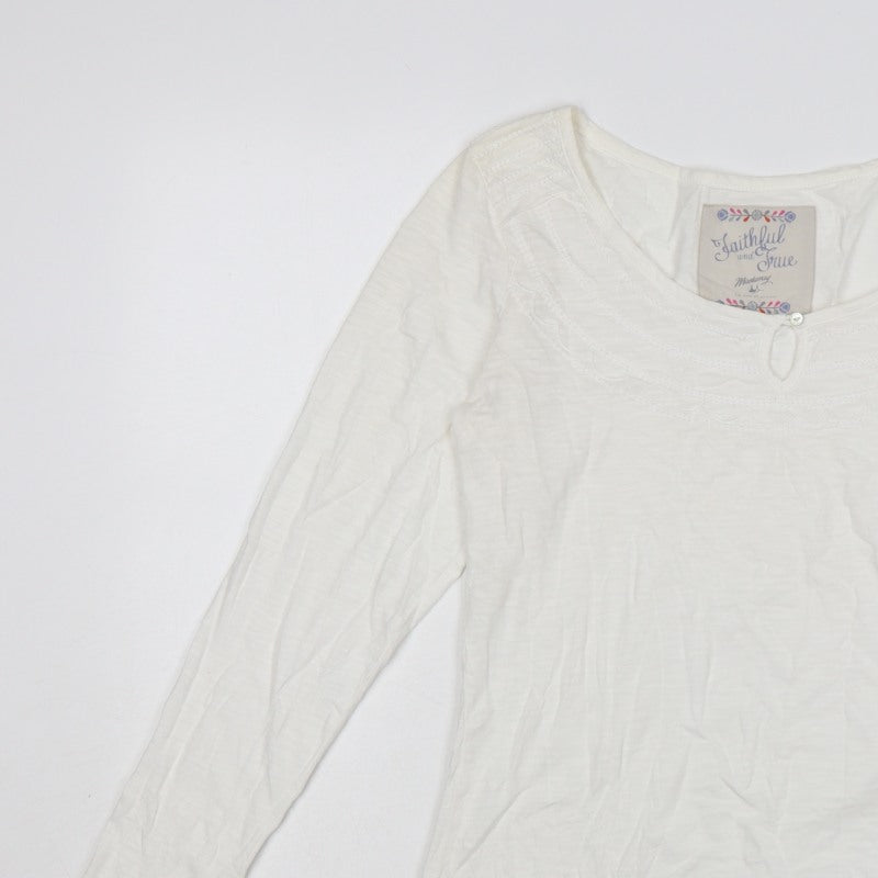 Mantaray Women White UK 14 Long Sleeve Embroidered Jersey T-Shirt