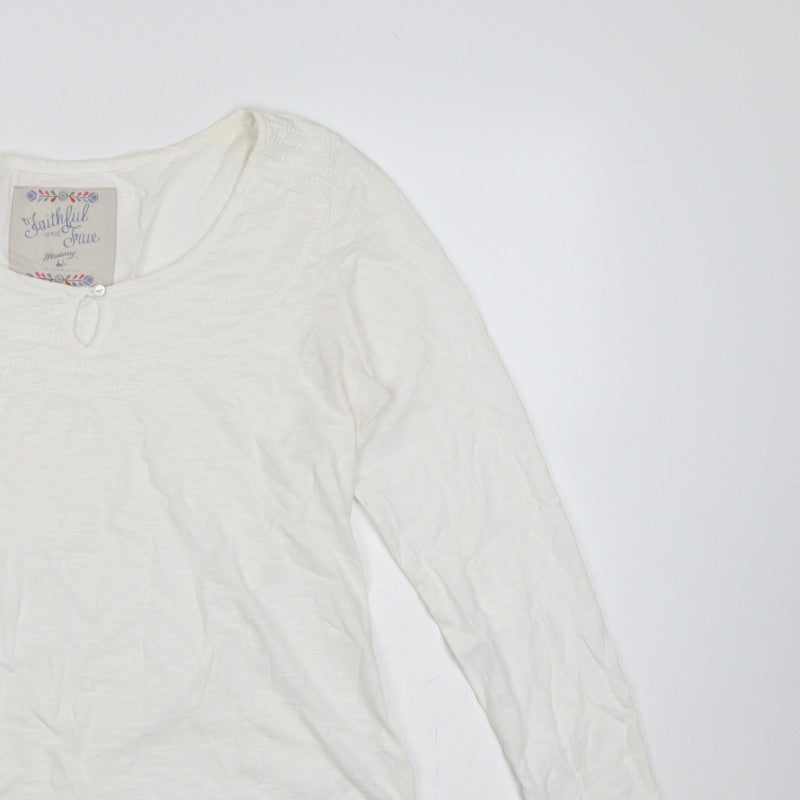 Mantaray Women White UK 14 Long Sleeve Embroidered Jersey T-Shirt