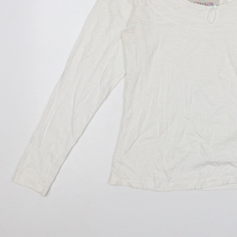 Mantaray Women White UK 14 Long Sleeve Embroidered Jersey T-Shirt