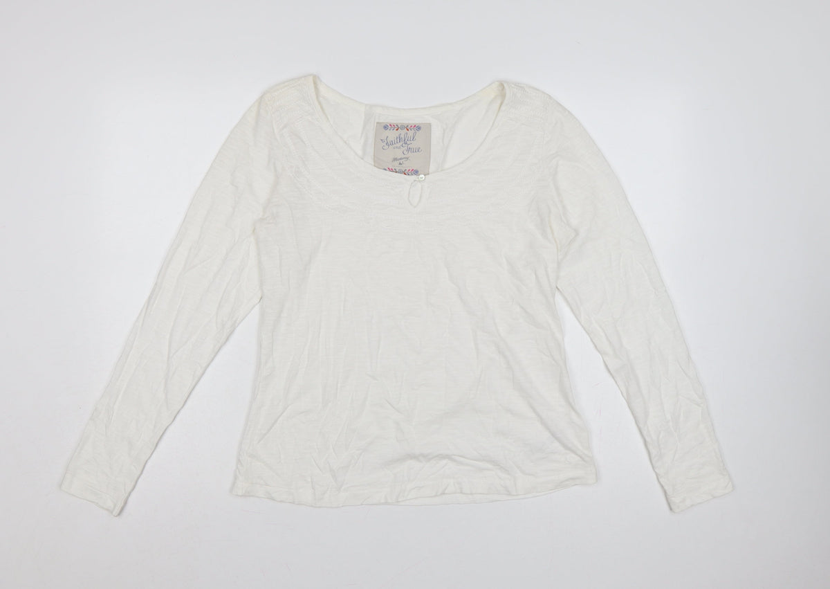 Mantaray Women White UK 14 Long Sleeve Embroidered Jersey T-Shirt