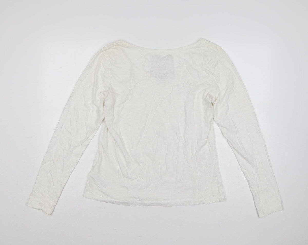 Mantaray Women White UK 14 Long Sleeve Embroidered Jersey T-Shirt
