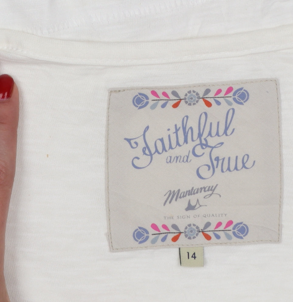 Mantaray Women White UK 14 Long Sleeve Embroidered Jersey T-Shirt