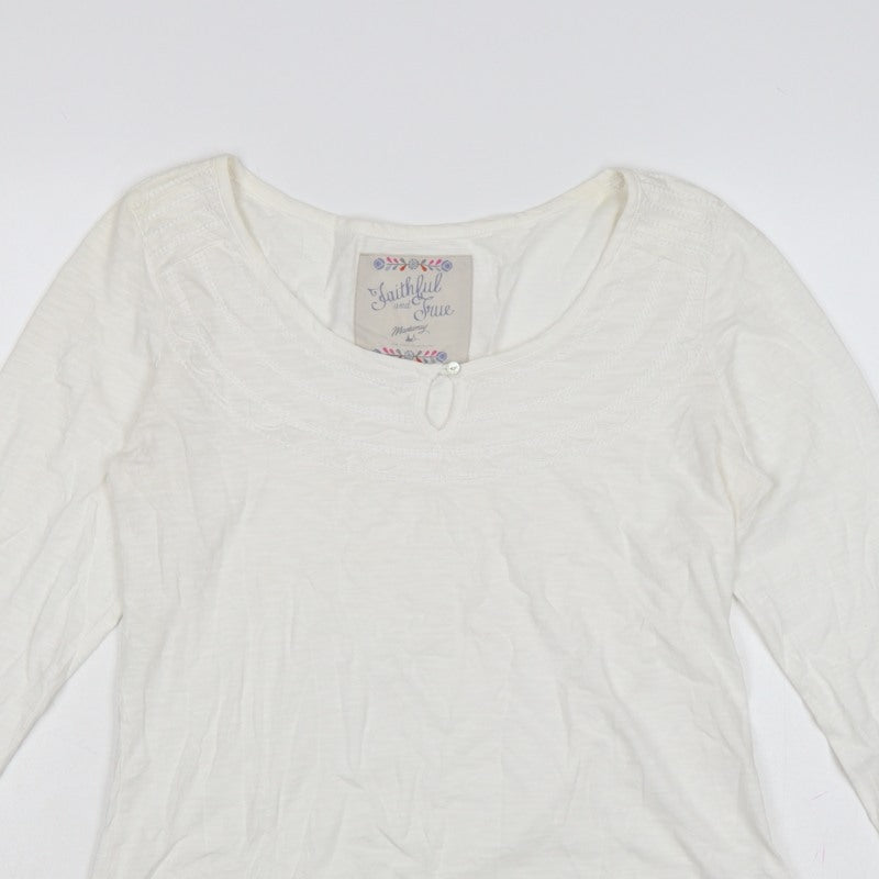 Mantaray Women White UK 14 Long Sleeve Embroidered Jersey T-Shirt