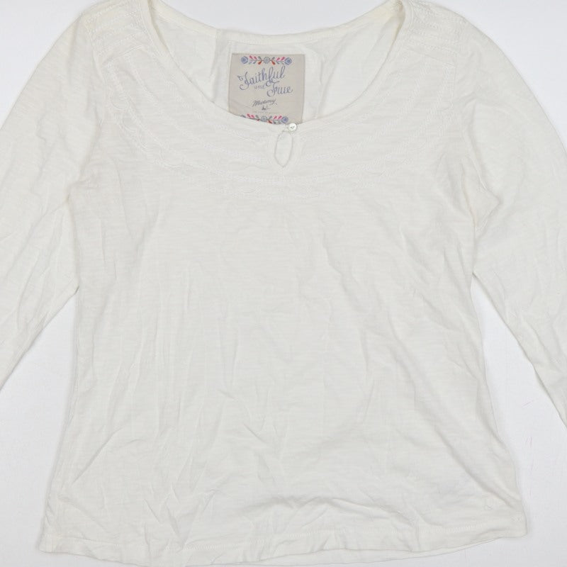 Mantaray Women White UK 14 Long Sleeve Embroidered Jersey T-Shirt