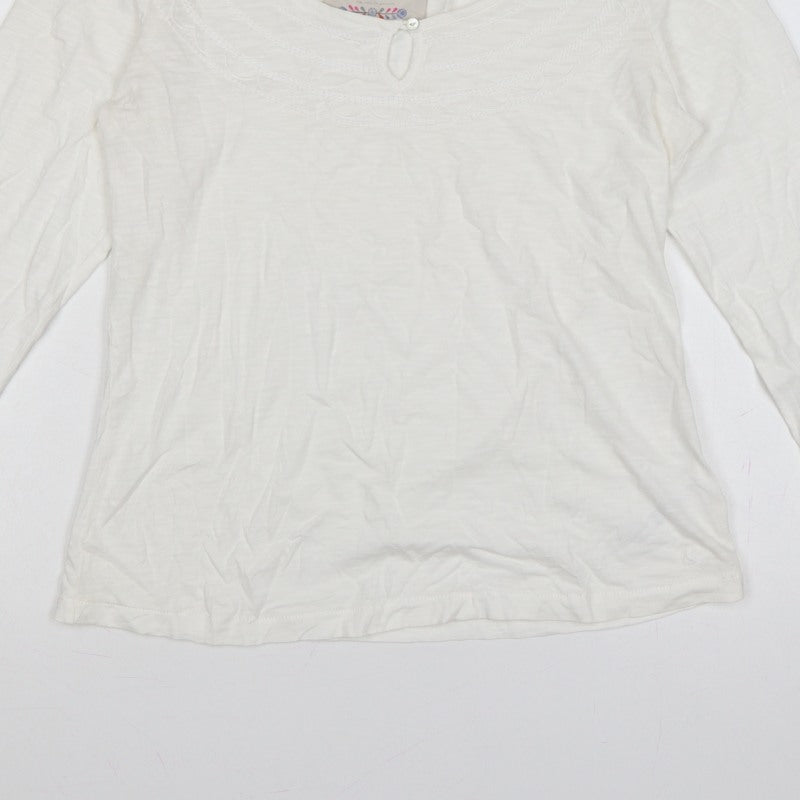Mantaray Women White UK 14 Long Sleeve Embroidered Jersey T-Shirt