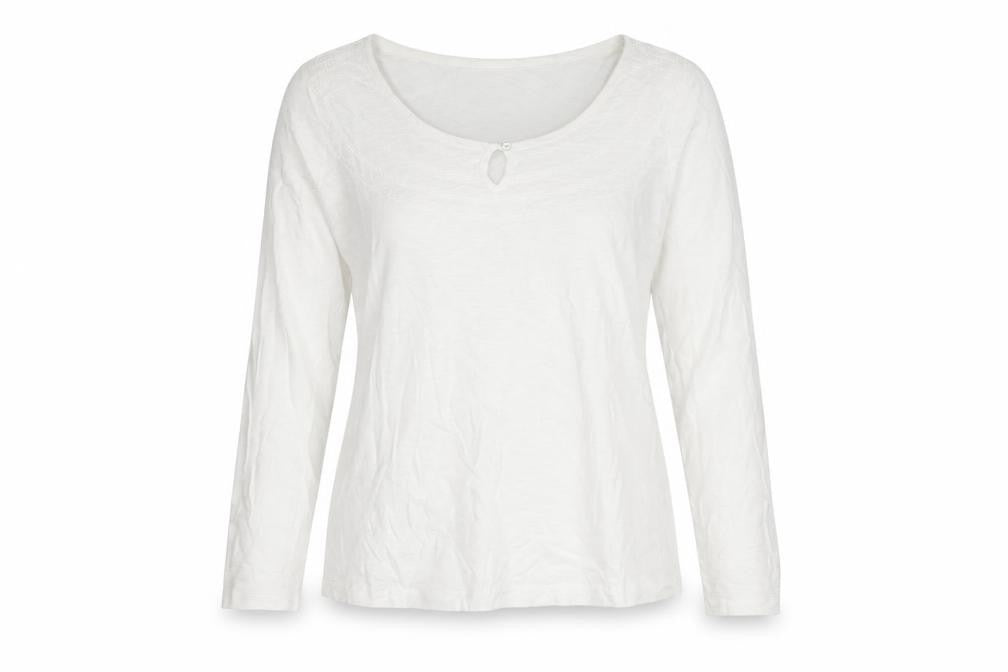 Mantaray Women White UK 14 Long Sleeve Embroidered Jersey T-Shirt