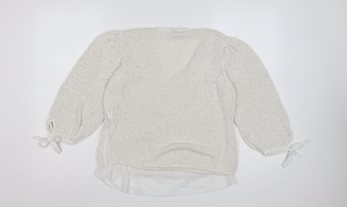 Mint Velvet Women Ivory S V-Neck Knit Balloon Sleeve Jumper