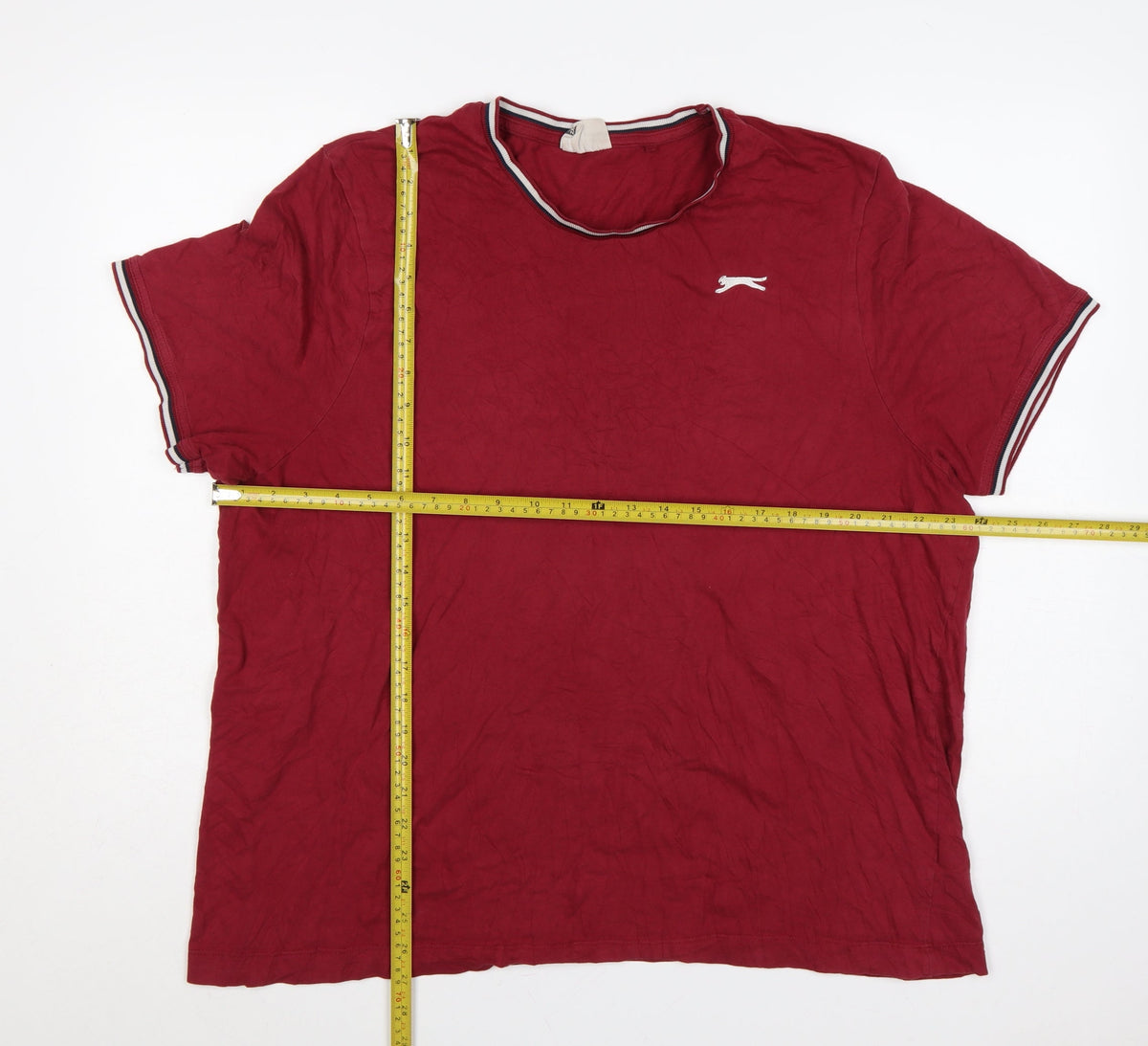 Close-up detail of Slazenger Men's Red 2XL Crew Neck Logo T-Shirt Contrast Trim