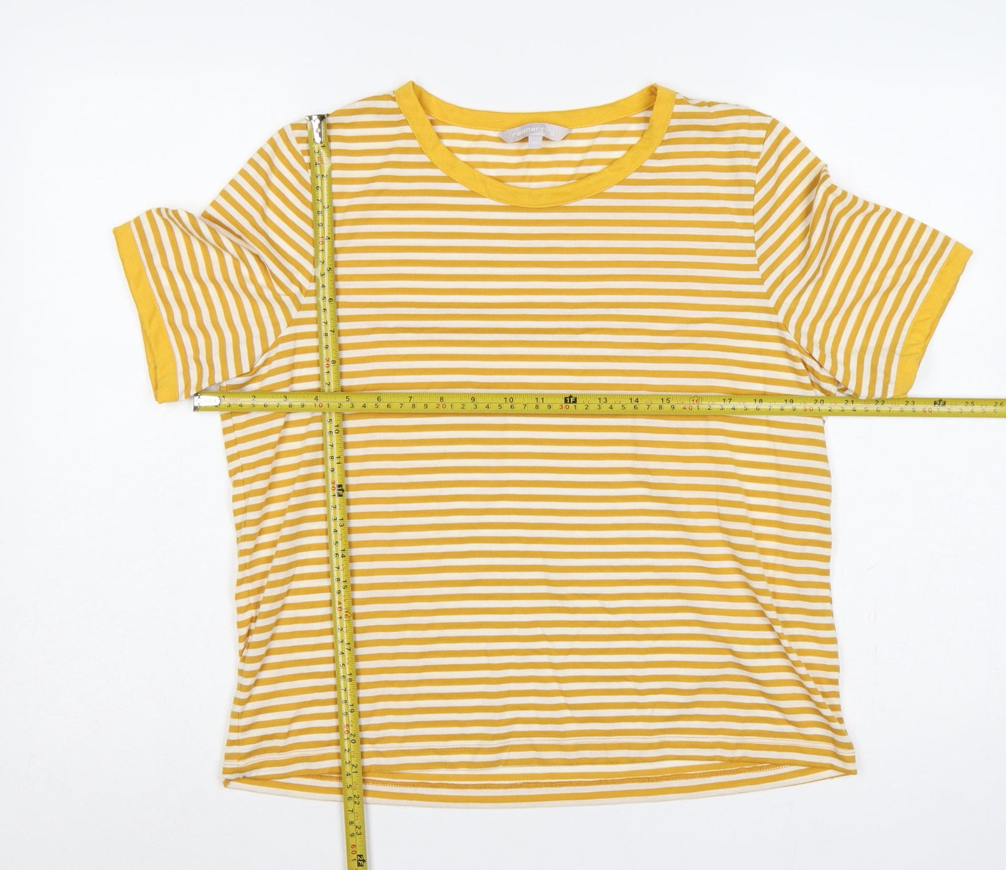 Red Herring Women’s Yellow White Stripe Ringer T-Shirt UK 16