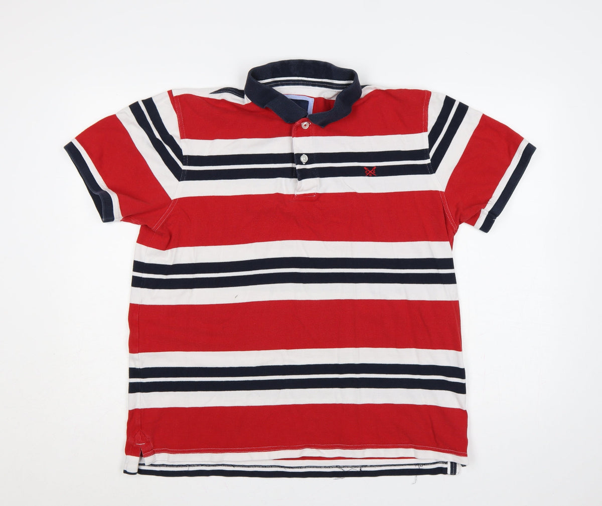 Additional front view of Crew Clothing Men’s XL Red Striped Cotton Short Sleeve Polo