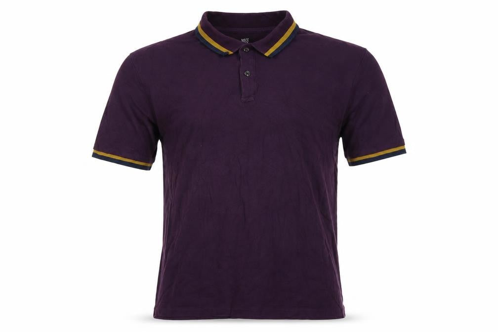 Marks & Spencer Men Purple XL Cotton Polo Shirt Contrast Trim