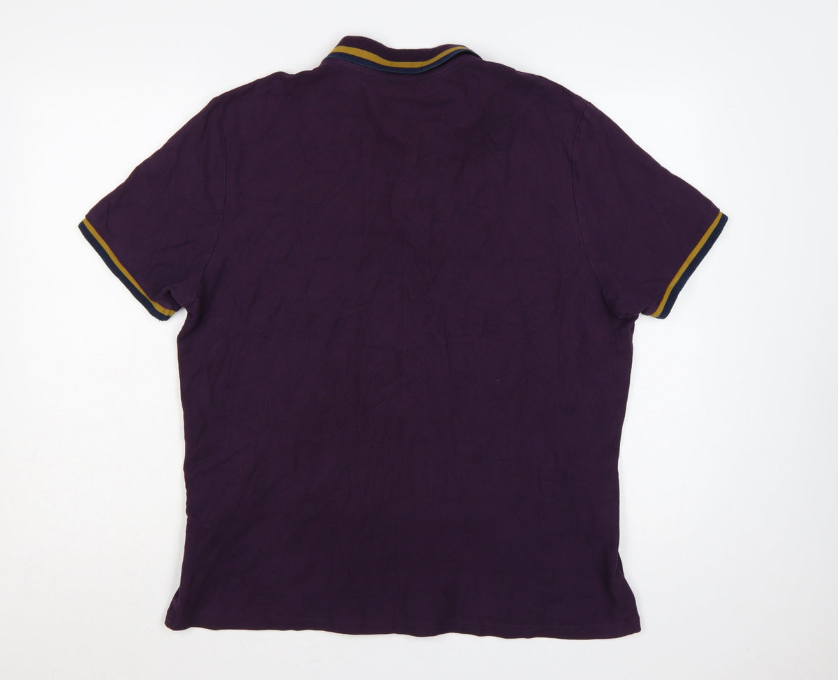 Marks & Spencer Men Purple XL Cotton Polo Shirt Contrast Trim