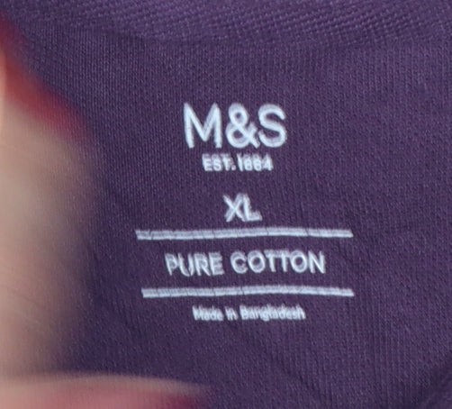 Marks & Spencer Men Purple XL Cotton Polo Shirt Contrast Trim