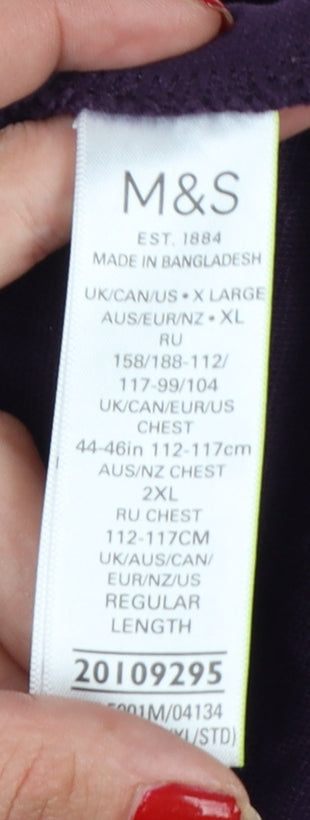Marks & Spencer Men Purple XL Cotton Polo Shirt Contrast Trim