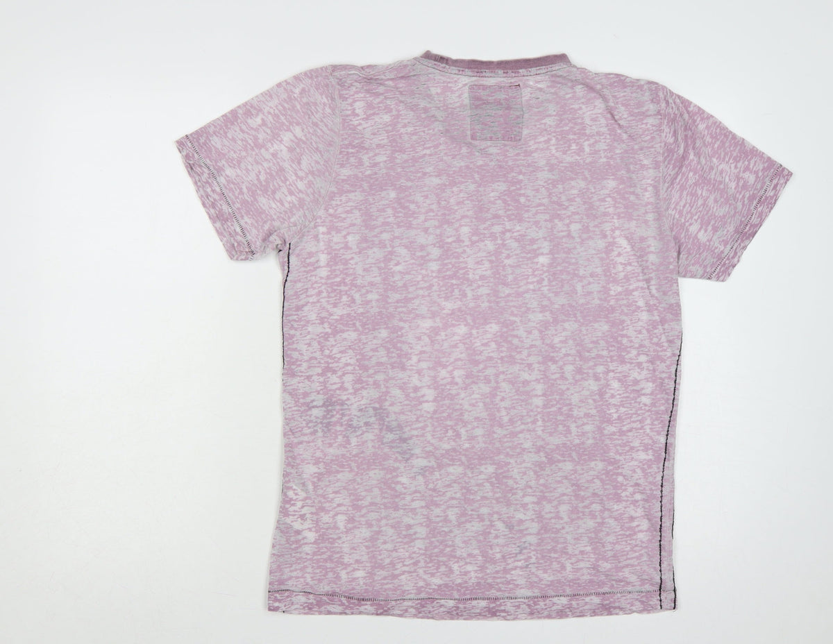 Brand and care label for Dissident Men's Pink M Liberty New York Graphic Print Crew Neck T-Shirt